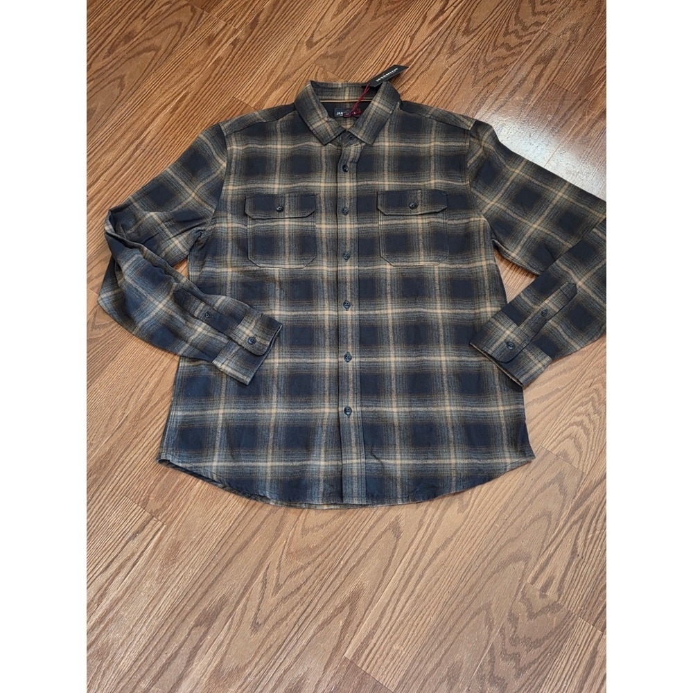 Jeremiah American Legacy Mens Plaid Flannel Shirt Brown Tan Black Size M NWT